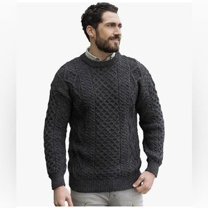 Aran Crafts Irish Soft Cable Knitted Crewneck Sweater Unisex Size M Charcoal